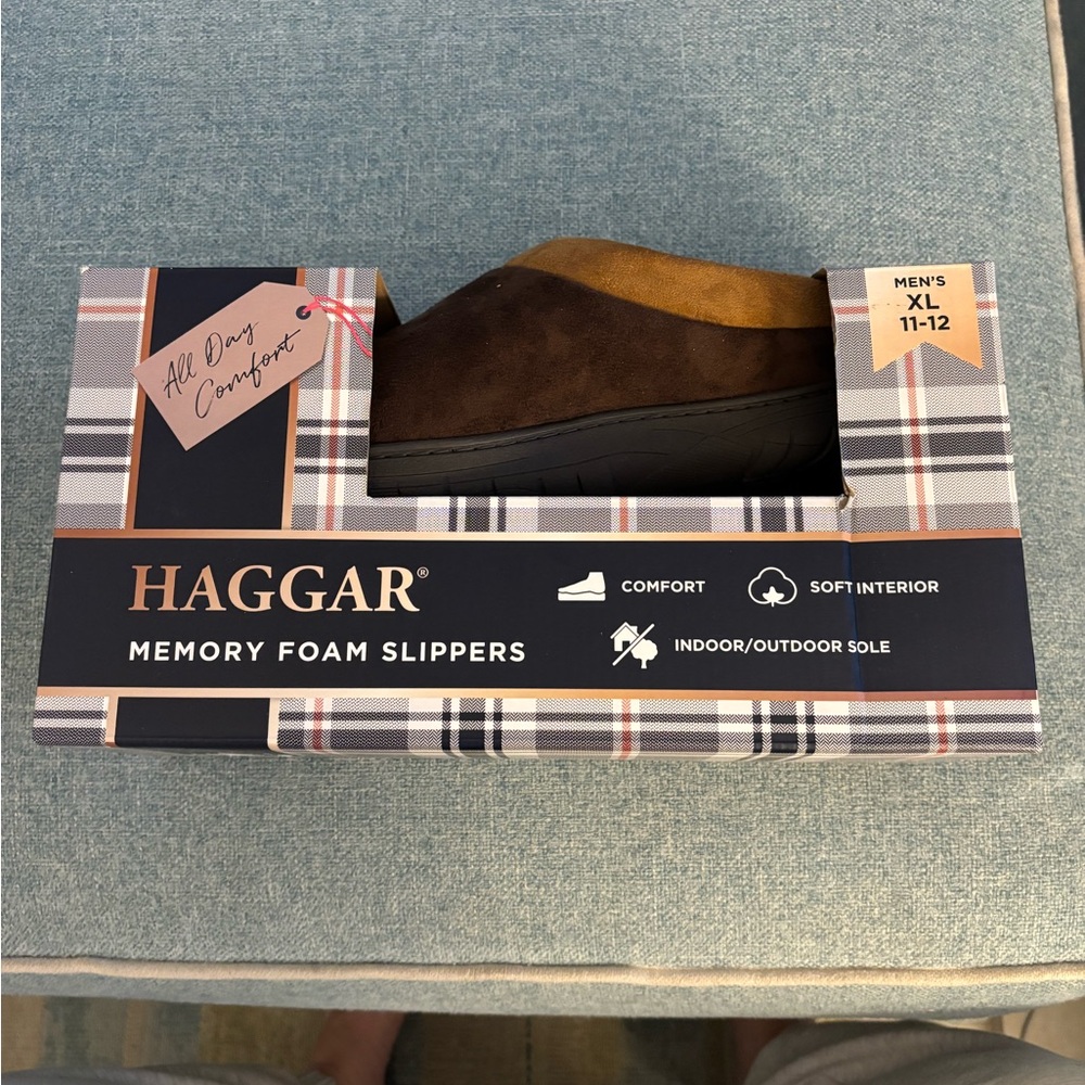 HAGGAR - NEW Men’s Dark Brown Memory Foam Microsuede Slipper Clog XL (11-12)